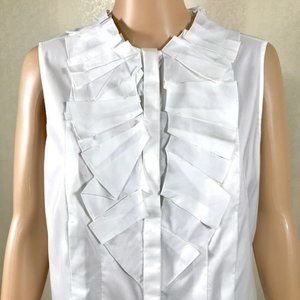 Crisp White Sleeveless HUGO BOSS Blouse w/ Decorative Pleats Sz 14